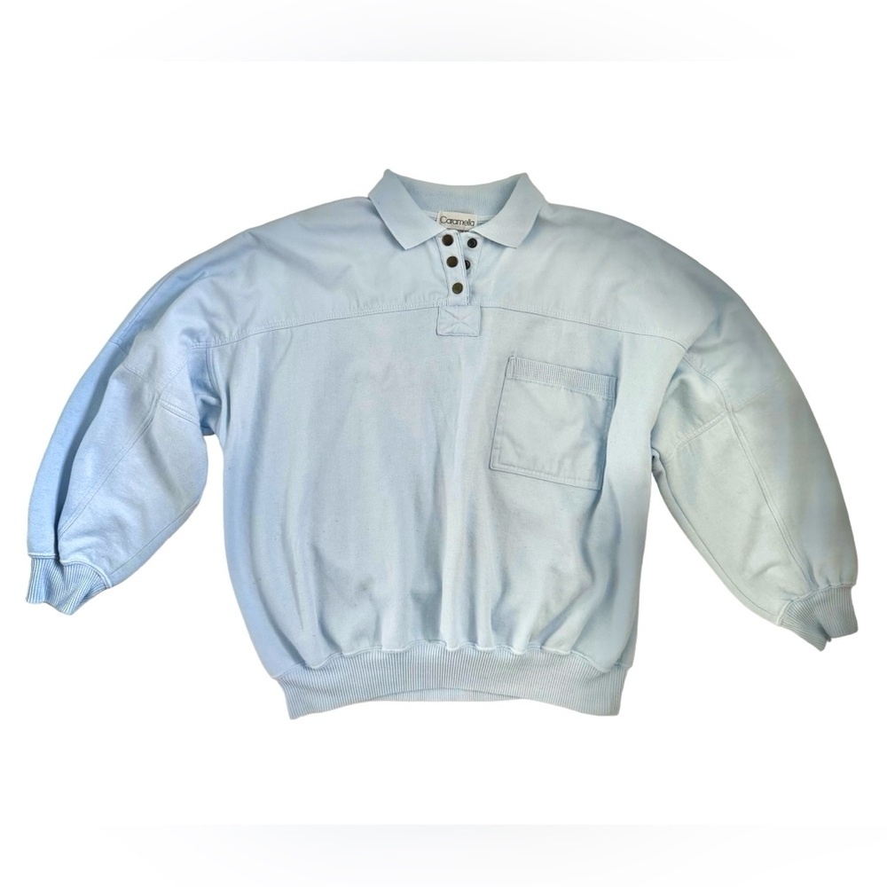 Caramella Lightweight Spring Sweatshirt Blue Collared Vintage 90s Preppy Coastal